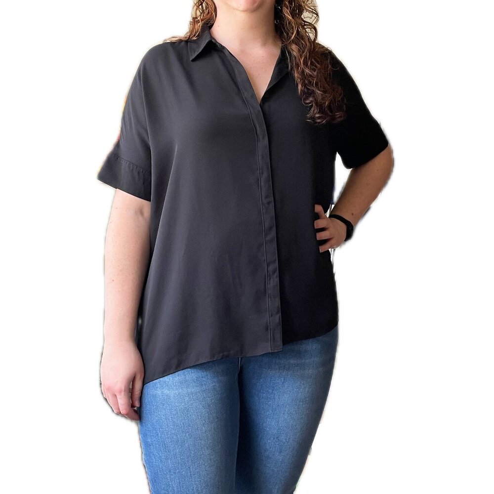 🔥 Alfani | Black Pleated-Back Oversized Lightweight Chiffon Tunic Top Medium